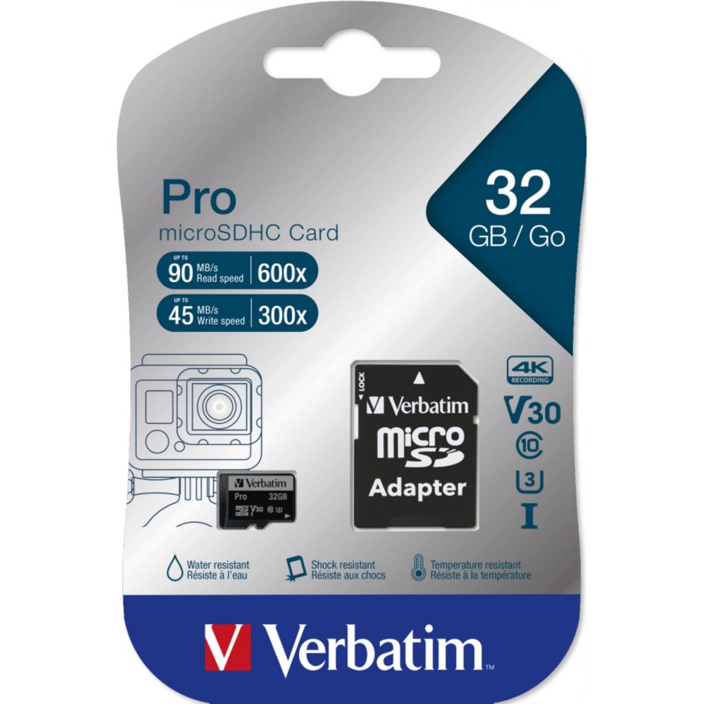 Memorijska kartica Verbatim #47041 micro SDHC 32GB Pro U3, V30, Class10 + Adapte...