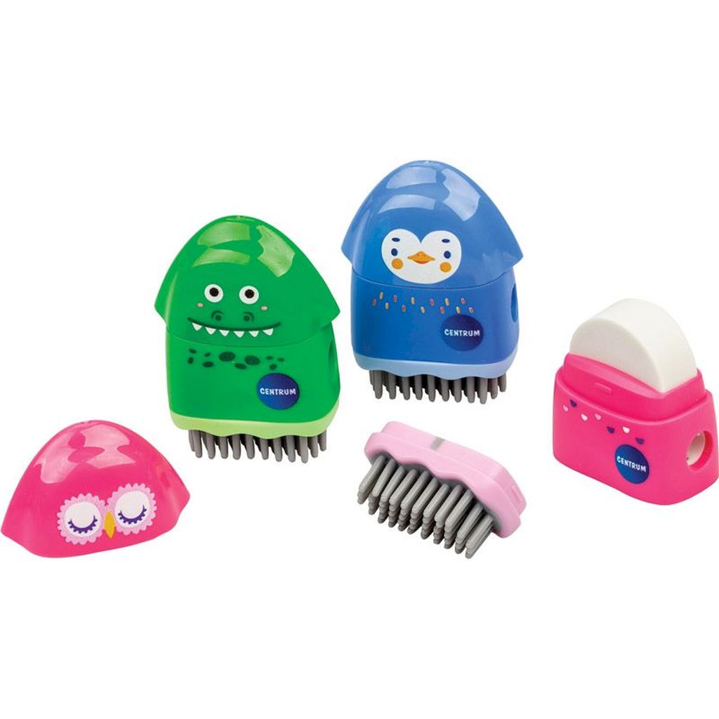 Šiljilo Centrum plastično 3u1 s gumicom, četkicom i spremnikom sortirano 24/1...