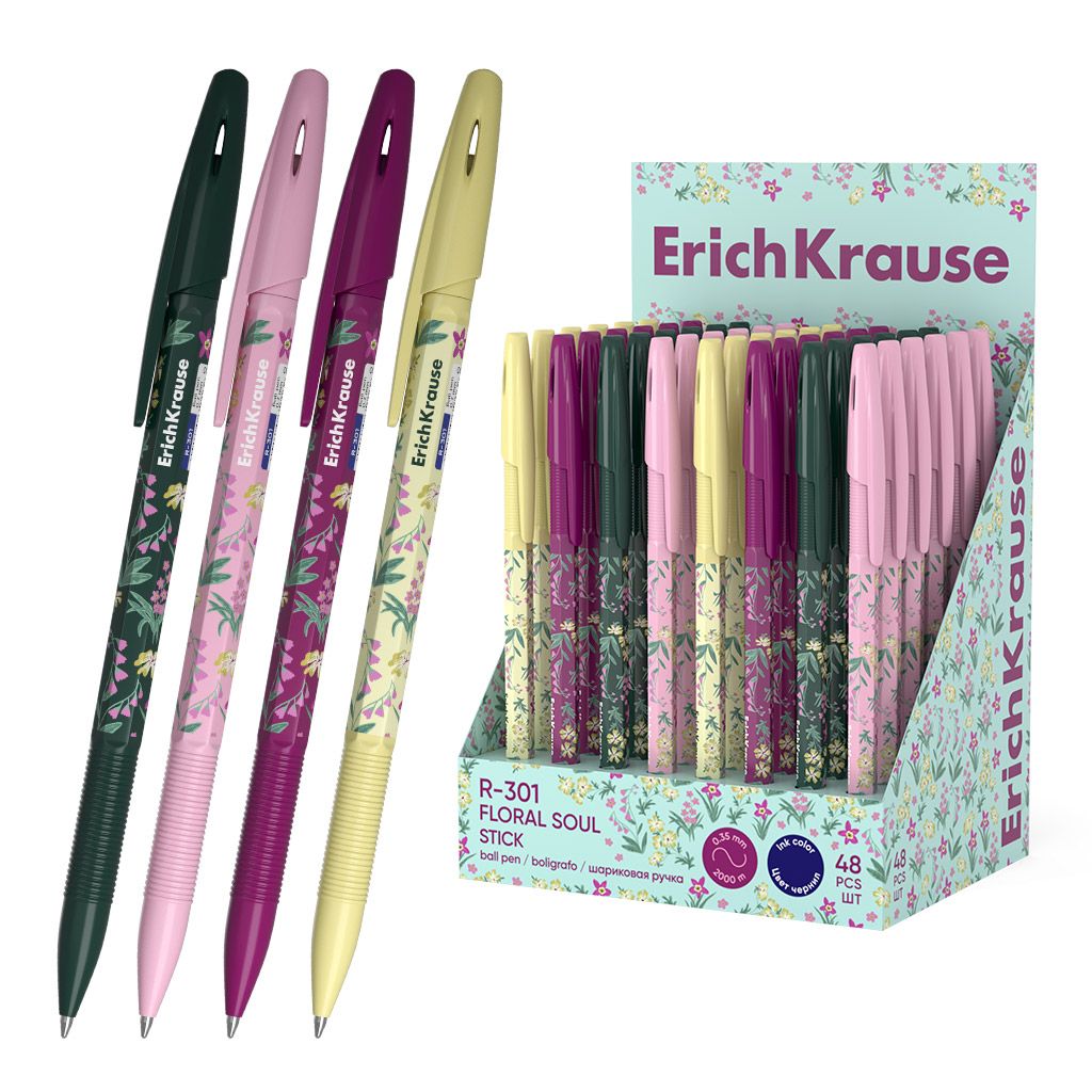 Kemijska olovka ErichKrause Stick Floral Soul R-301 (0.7) plavi ispis sortirano ...