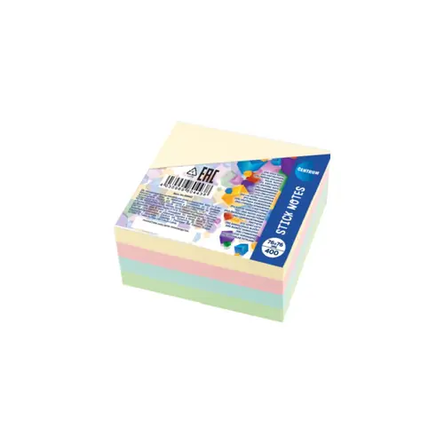 Blok samoljepljivi Centrum 76x76mm 400 listova (4 pastel boje) 80443-0
