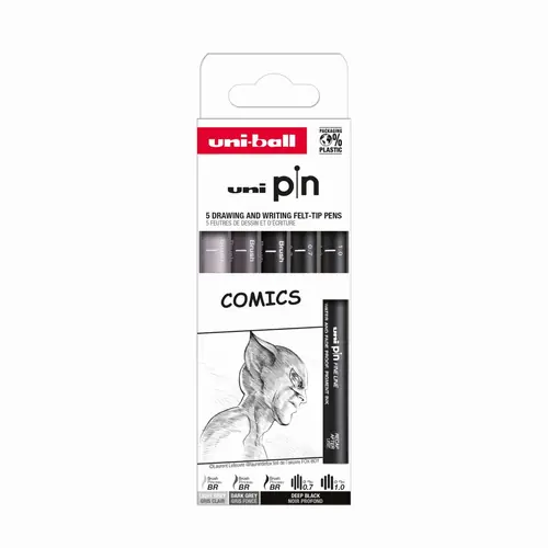 Marker Uni pin set Comics 0,7/1,0/BR, svijetlo sivi BR, tamno sivi BR mm crni 5/1 AK_UNI-0