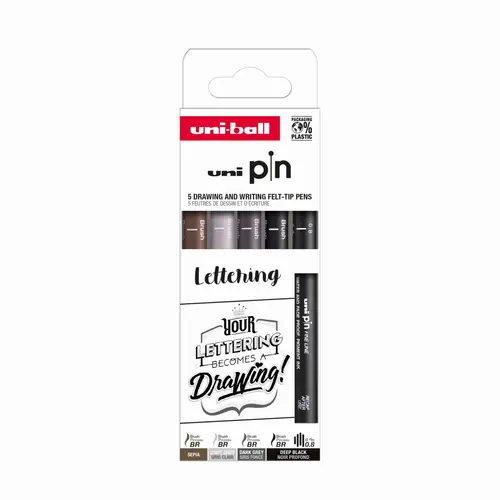 Marker Uni pin set Lettering 0,8mm, PINBR, svijetlo sivi BR, tamno sivi BR, sepia BR 5/1 uni_kom-0