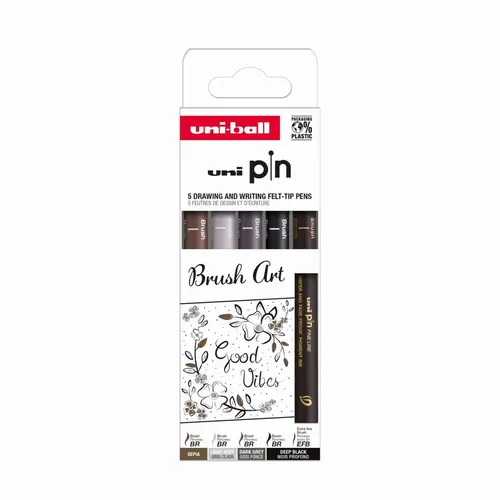 Marker Uni pin set Brush art crni EFB/BR, svijetlo sivi BR, tamno sivi BR, sepia BR 5/1-0