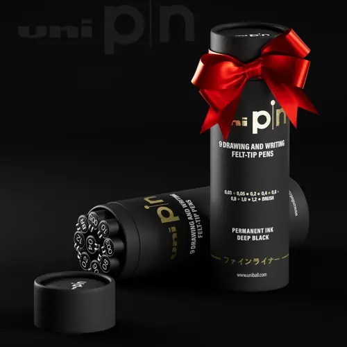 Marker Uni pin set (tube gift set 9 kom) crni-8