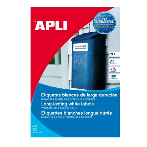 Naljepnica Apli 210x297mm bijela samoljepljiva vodootporna 20L 1228-0