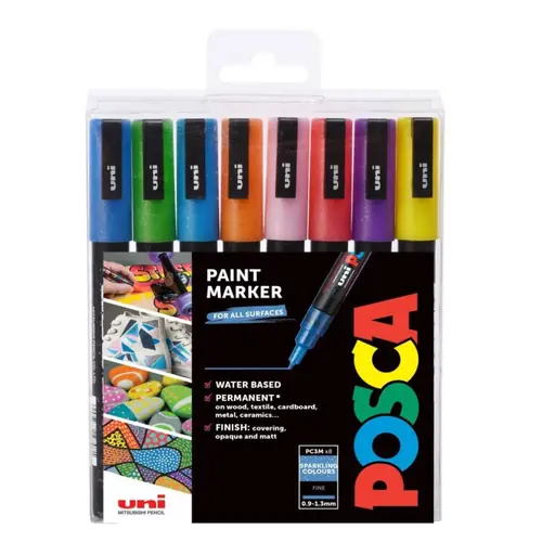 Uni pak marker Posca pc-3m šljokaste boje 8/1-0