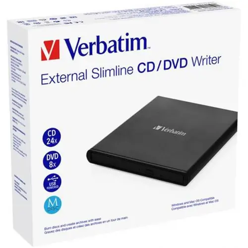 Vanjski snimač Verbatim DVD+/-RW Light, M-Disc kompatibilan, USB2.0, crni, 53504-0