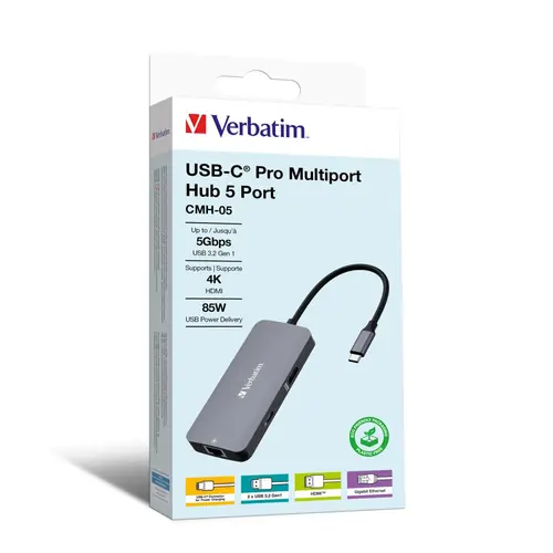 Hub Verbatim CMH-05 #32150 USB-C Pro, 5 priključaka, HDMI/RJ45/2x USB-A/USB-C-3
