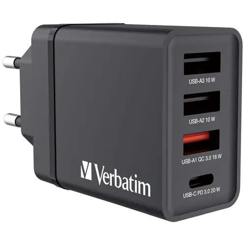 Punjač zidni Verbatim #49700 1xUSB-C/PD 20W/1xUSB-A QC 3.0/2xUSB-A 10W, EU, crni-0