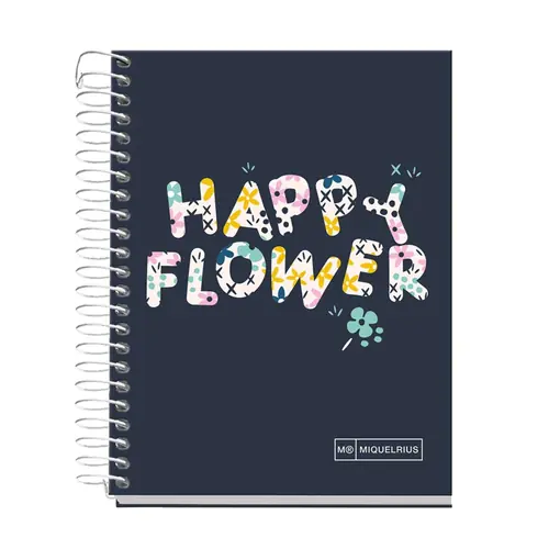 Kolegij blok Miquelrius A6 70g 120L spiralni crte happy flower crna MR4333-0