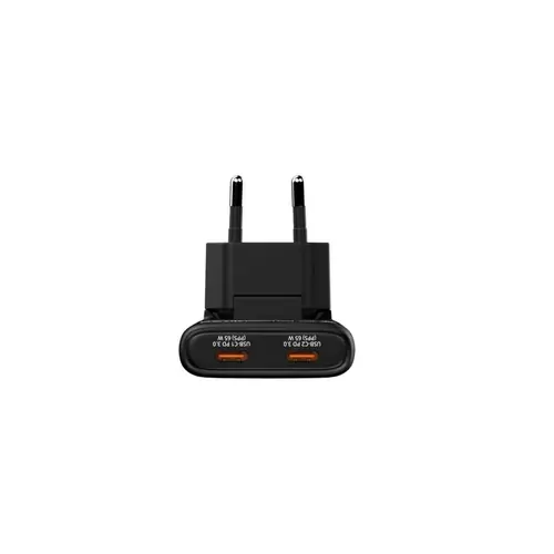 Punjač zidni Verbatim GaN #32354 Fold'n'Go 65W sa sklopivim utikačem, 2xUSB-C PD, EU, crni-2