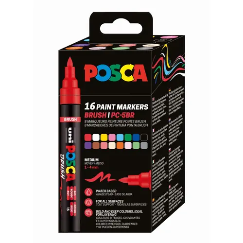 Uni pak marker Posca pc-5br brush sve boje 16/1 plastic free pakiranje-0