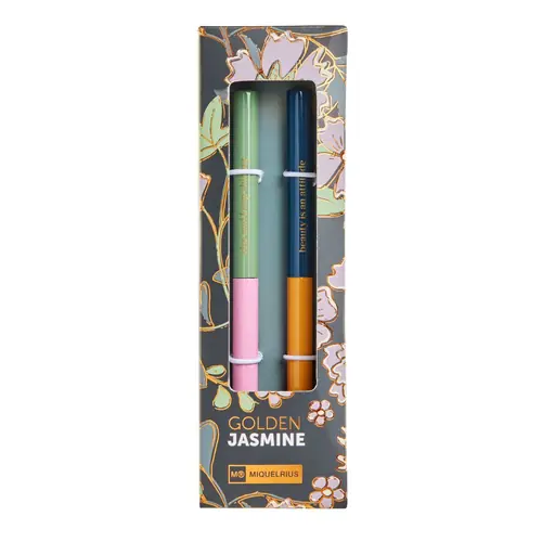 Set kemijskih olovaka Miquelrius Golden Jazmine metalna plavi ispis Rozo-zelena i plavo-narančasta 2/1 MR12050-0