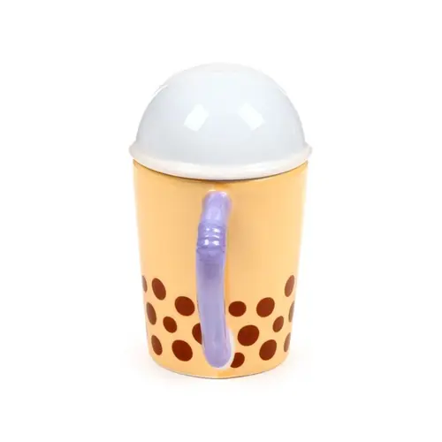 Keramička šalica s poklopcem Puckator Foodiemals Boba čaj s mjehurićima 300 ml LMUG19-7