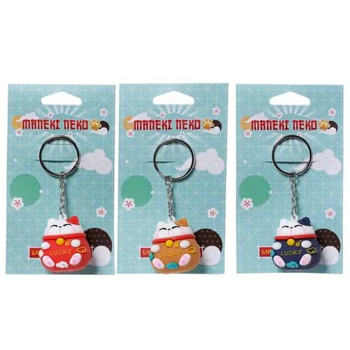 Privjesak za ključeve Puckator 3D PVC Maneki Neko mačka za sreću sortirano KEY255-0