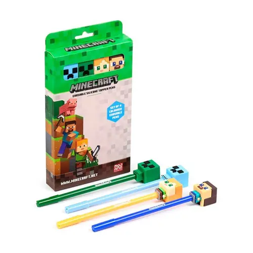Set od 4 kemijske olovke Puckator piši briši s Minecraft Chibi silikonskim ukrasom PEN314-0