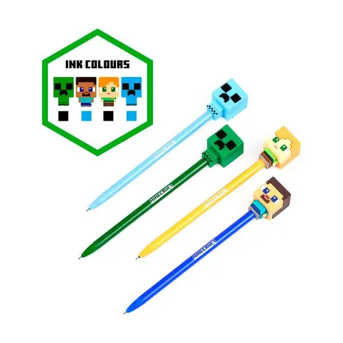 Set od 4 kemijske olovke Puckator piši briši s Minecraft Chibi silikonskim ukrasom PEN314-3