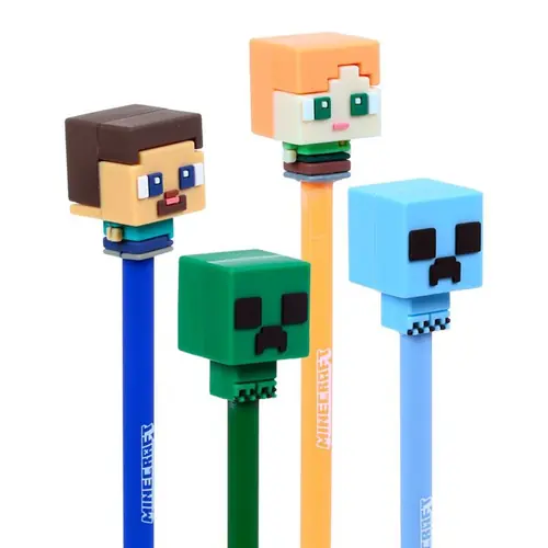 Set od 4 kemijske olovke Puckator piši briši s Minecraft Chibi silikonskim ukrasom PEN314-4