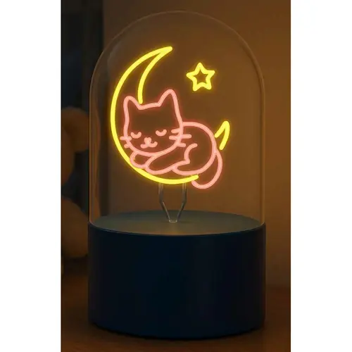 Lampa staklena kupola iTotal NEON-efekt LED rotirajuća Sleepy Cat XL3264-0