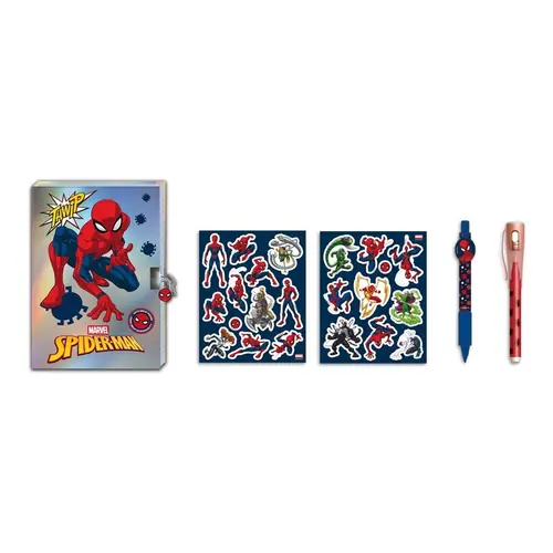 Set dnevnik s ključićem, stickerima i 2 kem. olovke Spiderman 508625-1
