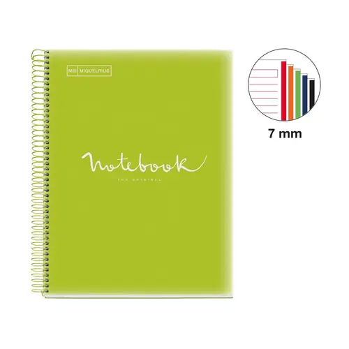 Kolegij blok Miquelrius A4 90g 120L spiralni crte Emotions Lime MR49940-1