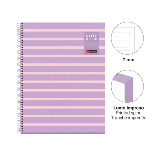 Kolegij blok Miquelrius A4 90g 80L spiralni crte Between the lines Mauve MR4522-1