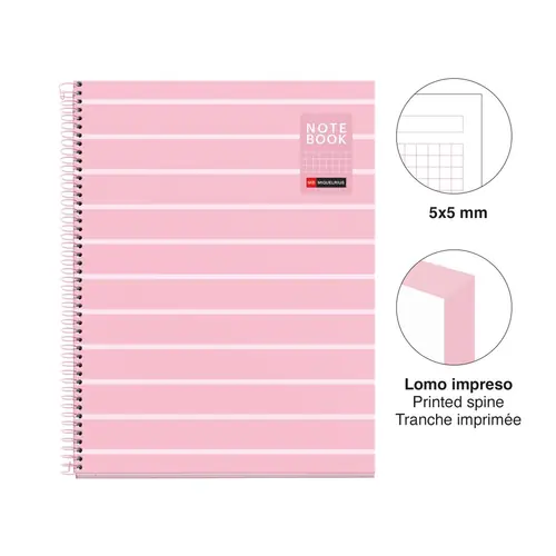 Kolegij blok Miquelrius A4 90g 80L spiralni kocke Between the lines Pink MR4512-1