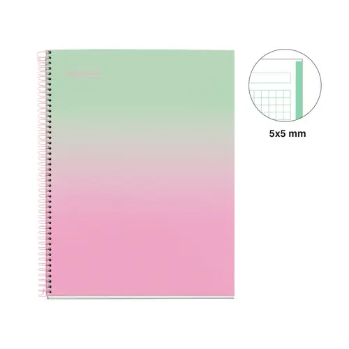 Kolegij blok Miquelrius A4 90g 80L spiralni kocke Gradient Mint & Pink MR4447-1