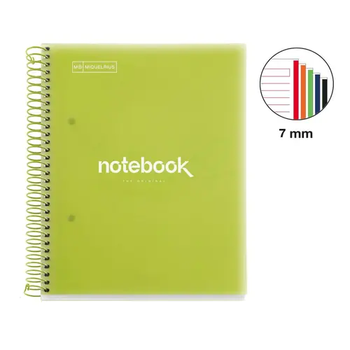Kolegij blok Miquelrius A5 90g 120L spiralni crte Emotions Lime MR49952-1