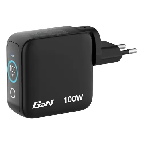 Punjač zidni sa zaslonom Verbatim Mini GaN #30239 100W, 3 priključka; 2xUSB-C PD 100W/1xUSB-A QC 3.0 (EN/UK/US)-0