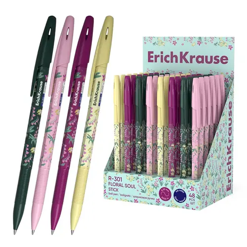 Kemijska olovka ErichKrause Stick Floral Soul R-301 (0.7) plavi ispis sortirano 48/1-0