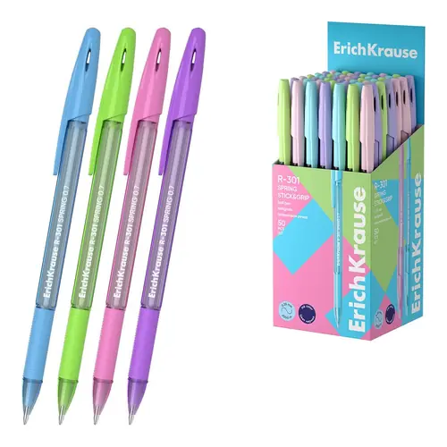 Kemijska olovka ErichKrause Stick&Grip Spring R-301 (0.7) plavi ispis sortirano 50/1-0