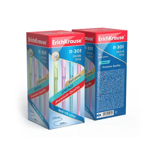 Kemijska olovka ErichKrause Stick&Grip Spring R-301 (0.7) plavi ispis sortirano 50/1-3