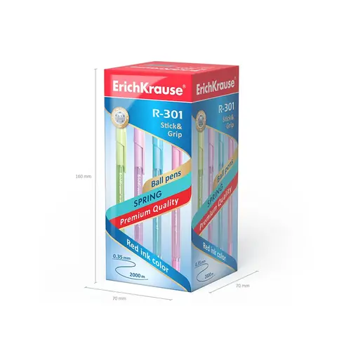 Kemijska olovka ErichKrause Stick&Grip Spring R-301 (0.7) plavi ispis sortirano 50/1-5