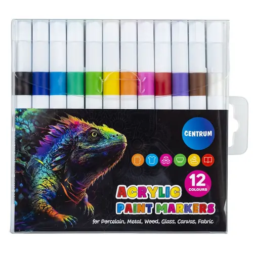 Markeri akrilni Centrum 12 boja 2-4mm u PVC vrećici 12/1 89789-0