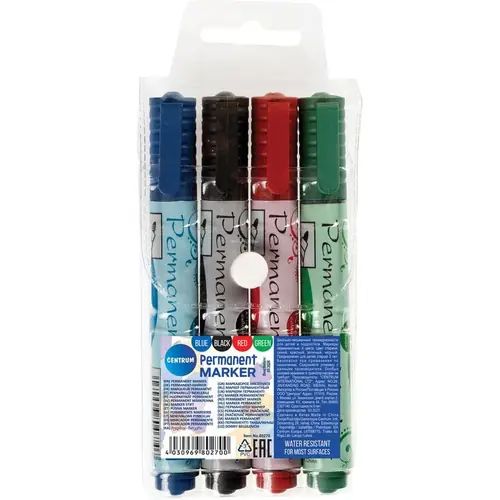 Markeri Centrum permanent (crni, plavi, crveni, zeleni) okrugli vrh 2-5mm u PVC vrećici 4/1 80270-0