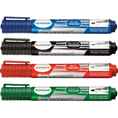 Markeri Centrum permanent (crni, plavi, crveni, zeleni) okrugli vrh 2-5mm u PVC vrećici 4/1 80270-1