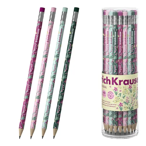 Olovka grafitna ErichKrause Floral Soul HB sa gumicom okrugla sortirano 42/1-0
