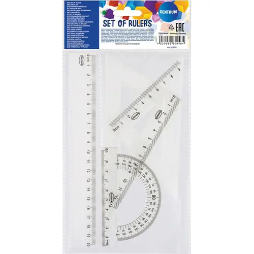 Set za geometriju (ravnalo 20cm, 2 kom trokuta, kutomjer) blister 4/1 80946-0