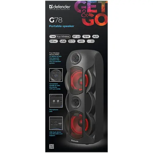 Prijenosni zvučnik Defender G78 70W, BT/FM/TF/USB/MIC/Light 65178-4