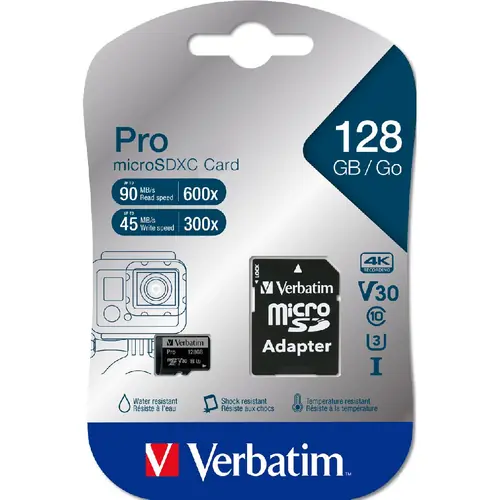 Memorijska kartica Verbatim #47044 micro SDXC 128GB Pro U3, V30, Class10 + Adapter-0
