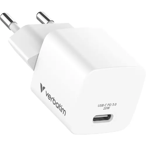 Punjač zidni Verbatim Mini GaN #32396 USB-C PD 20W, USB-C kabel 1.0m, EU, bijeli-0