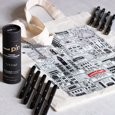 Marker Uni pin set (tube gift set 9 kom) crni-7