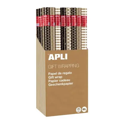 Ukrasni papir Apli 0,70x2m Kraft u roli sortirano 60g (display55/1) 19324