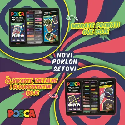 Marker Uni gift set Posca u metalnoj kutiji (mix pc-1m/ pc-3m/pc-5m) pop colours 20/1 302422187-1