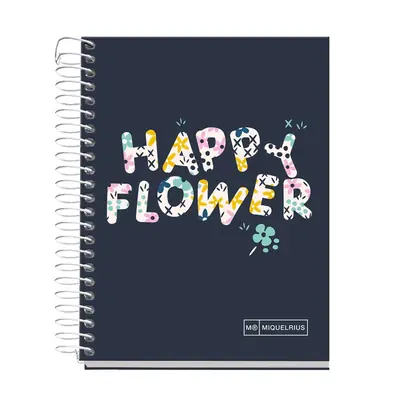 Kolegij blok Miquelrius A6 70g 120L spiralni crte happy flower crna MR4333-0
