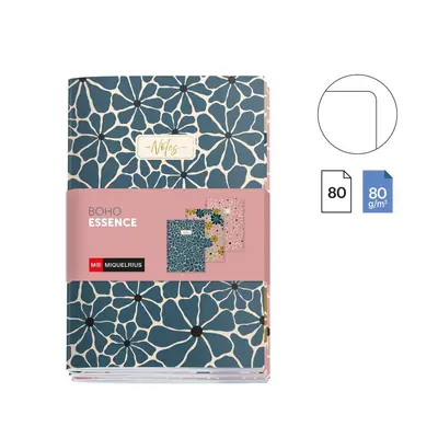 Set bilježnica Miquelrius A6 Boho Essence Šivane 80L 80g/m2 čista 3/1 MR8304-2