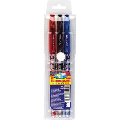 Set kemijskih olovaka Centrum gel piši briši (crvena, crna, plava) 0,5mm u PVC vrećici 3/1 80446-0