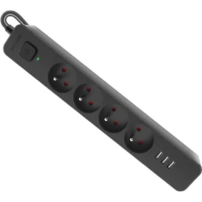 Produžni kabel Defender SFS 133, zaštita od prenapona, 1.5m, 4 utičnice, USB, crni