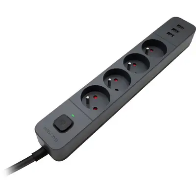 Produžni kabel Defender SFS 133, zaštita od prenapona, 1.5m, 4 utičnice, USB, crni-1